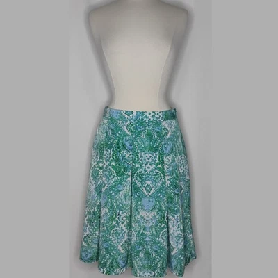 The Limited Falda Midi Plisada Azul Verde Blanco Paisley Boho Aline Pin Up Talla 8 Foto 1 de 4