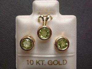 Peridot Schmuckset - 6 mm - 10 Kt. Gold - 417 - Ohrringe & Anhänger Brillant Cut - Bild 1 von 2