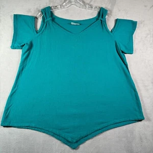 Cottonways Womens Top 3X Teal Gauze Cold Shoulder Asymmetric Hem Boho Beach NEW - Picture 1 of 6