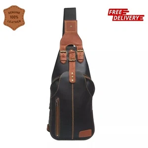 Mens Leather Chest Sling Bag Shoulder Crossbody Small Backpack Satchel Daypack - Picture 1 of 6