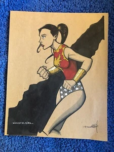 DC Comics WONDER (WOMAN) GIRL color drawing by TOM HODGES - Paper Bag Art! - Picture 1 of 1