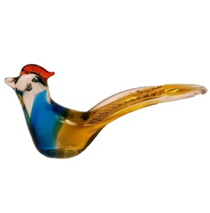 Statuina uccellino fagiano fermacarte in vetro soffiato a mano, dimensioni 3"x7", quercia vintage - Foto 1 di 14