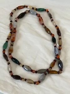 Achat Stein Halskette Mehrfarbig Bettler Perlen Statement Modeschmuck 53 Zoll - Bild 1 von 7