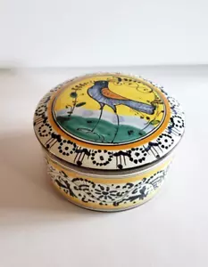 Fatto A Mano Trinket Candy Dish w/Lid Bird Blue Yellow Montelupo Italian Ceramic - Picture 1 of 11
