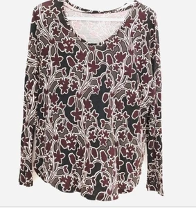 NEU Lord & Taylor Petite Damen PL schwarz burgund beige Blumenmuster Langarm Top - Bild 1 von 5