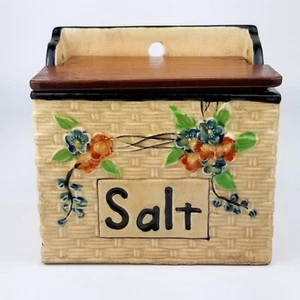 1920s Hotta Yu Shoten Japan Beige Salt Cellar Box, Ceramic Floral Basketweave - Picture 1 of 17