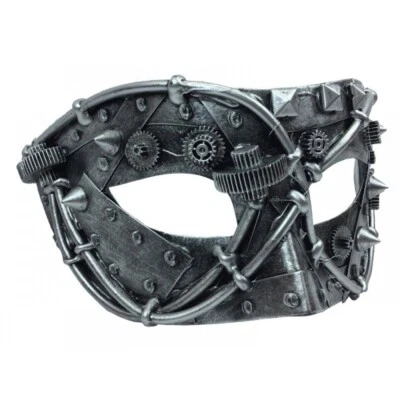 Men's Spiked Steampunk Halloween Costume Masquerade Eye Mask [Silver] - Image 1 of 3