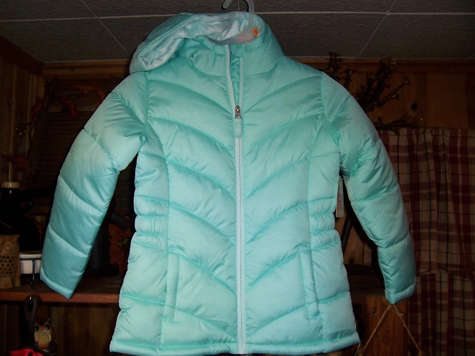 FADED GLORY GIRLS COAT JACKET SIZE XS 4-5 AQUA BLUE FUR LINING NEW BUBBLE JACKET - Image 1 of 1