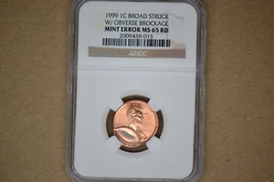 1999 Lincoln Cent- Broad Struck W/ Obverse Brockage - NGC MS-65 RED. Gorgeous! - Picture 1 of 5