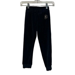 Juicy Couture Kids Girls Velour Sweatpants Size 7 Black Logo Elastic Waist Comfy - Picture 1 of 5