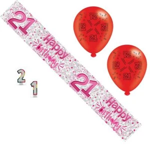 Paquete de fiesta de cumpleaños femenino de 21 años - pancarta, globos, velas - 21 cumpleaños - Imagen 1 de 1