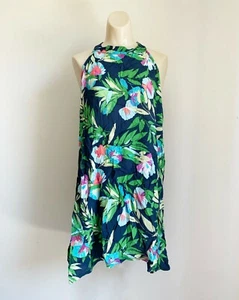 Blusa de vestir azul floral halter, espalda con ojo de cerradura, talla M - Imagen 1 de 6