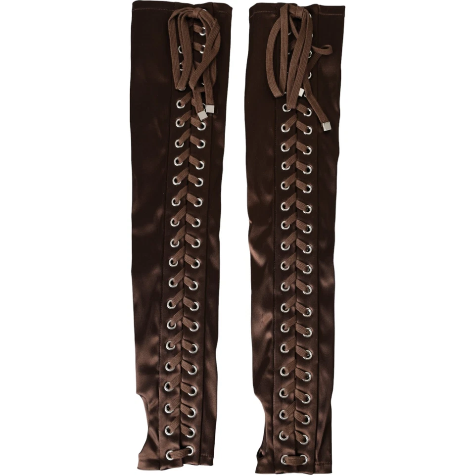 DOLCE & GABBANA Gloves Brown Acetate Lace Up Fingerless Mitten 7 / S RRP 1350usd - Image 1 of 4