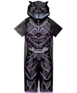 Black Panther Boy's Lightweight Polyester Costume Hooded Pajama Short One-Piece - Picture 1 of 2