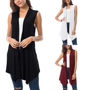 Women's Sleeveless Draped Open Front Cardigan Vest Asymmetric Hem Women Blouse - Picture 1 of 45