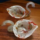 2 Handmade Cherokee Glass Swans By Wagon Hill - Vintage Collectible Dishes Set