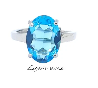 ANELLO donna in argento 925 rodiato  regolabile  acquamarina bigiotteria - Immagine 1 di 4