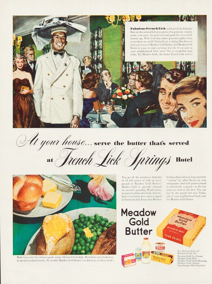 Anuncio impreso Meadow Gold Butter 1949 French Lick Springs Hotel página completa 10,5"x13,5" Foto 1 de 1
