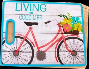 Tagliere in plastica (12"x15") BICICLETTA VINTAGE CON FIORI, VIVERE LA BELLA VITA - Foto 1 di 7