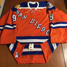 2001-02 Game Worn Joe Bianchi San Diego Gulls WCHL Hockey Jersey Used Orange 56
