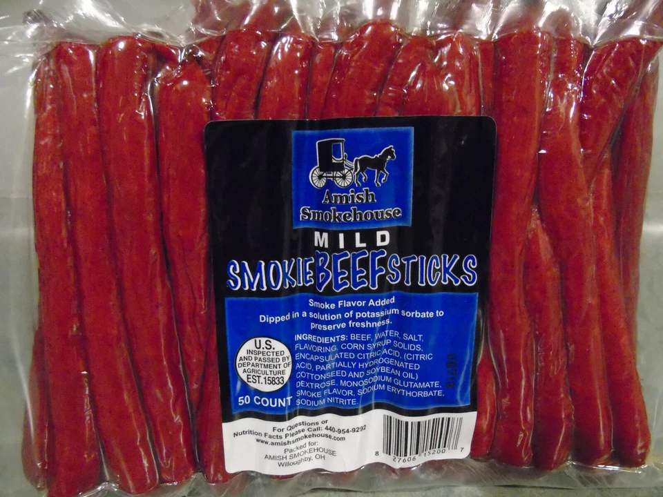 Amish Smokehouse Beef Smokie's, мягкие, 50 штук объемные палочки - Изображение 1 из 1