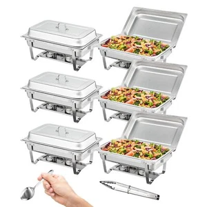 Chafing Dish Buffet Set, 8 Qt 6 Pack, Stainless Chafer with 6 Full Size Pans - Picture 1 of 7