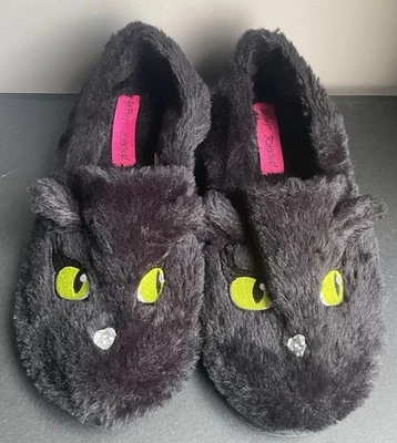 Zapatillas Betsey Johnson Peludas Negras Gato Ojos Verdes Joya Nariz Talla 9/10 Foto 1 de 4