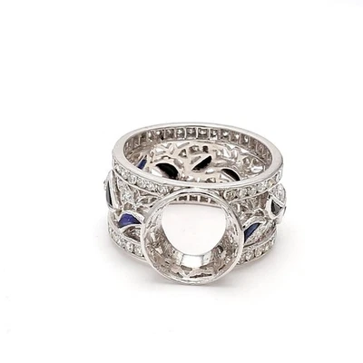 1.45 Carat Round Diamond 0.25 Carat Ruby 0.25 Carat Sapphire Platinum Semi Mount - Image 1 of 4