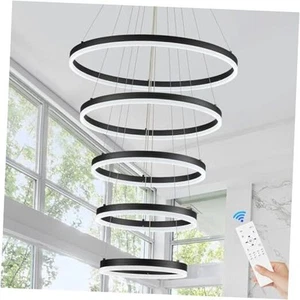 5-Rings Modern LED Chandelier Black High Ceiling Chandelier with Remote - Picture 1 of 7
