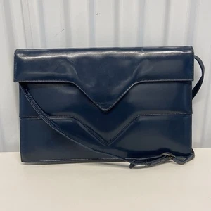 Vintage 70s/80s Aigner Couture Navy Blue Geometric Flap Slim Crossbody Bag - Bild 1 von 19