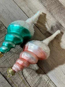 Set of 2 Iridescent Finial Ornaments Pink & Aqua Vintage Look Christmas Decor 8" - Picture 1 of 4