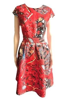 Africa Queen Ankara Kente Dress Size 6 Red Fit & Flare Knee Length Dress Was$175 - Image 1 of 4