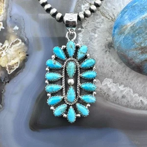 Sterling Silver Southwestern Style Turquoise Decorated Cluster Pendant For Women - Picture 1 of 10