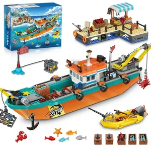 City Fishing Boat Wharf Building Set - Floatable Sea Fishing Ship Building Bl... - Bild 1 von 9