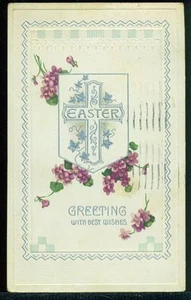 EASTER GREETING WITH BEST WISHES Silver Cross 1914 Vintage Antique Postcard - Picture 1 of 1