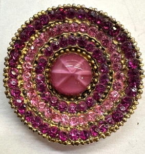 Broche Vintage Flor Cóncavo Rosa Estrás y Cuarzo Rosa AUSTRIACO Dorado J-181 - Imagen 1 de 3