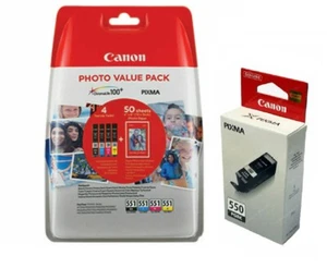 Genuine Canon PGI-550BK + CLI-551 CMYK Ink Cartridges +50 Pack Ph Paper IP8750 - Picture 1 of 1