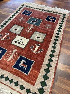 Alfombra de lana geométrica tribal vintage 3x5 vegetal - Imagen 1 de 6