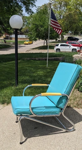 Art Deco Mid Century Modern Streamline Chrome Lounge Arm Chair Zig Zag Space Age Cover