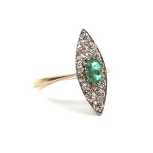 Jugendstil 14kt Gelbold Ring Smaragd Diamanten 585 Gold antik Schmuck Emerald 54 - Bild 1 von 19