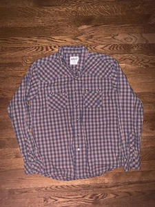Ariat Men’s Brown Blue Pearl Snap Cowboy Longsleeve Checkered Shirt Size Medium - Picture 1 of 3