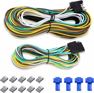 36Ft 4-Way Flat Trailer Light Wiring Harness Kit - 4-Pin Male & Female Extension - Picture 1 of 12