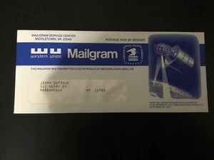 MAILGRAM NY-LA TRANSMISSION VIA SATELLITE WESTAR LAUNCHED KSC, FL 1974 - Picture 1 of 3