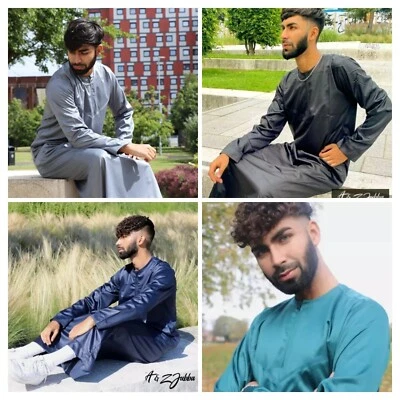 Abbigliamento Uomo Musulmano Arabia Saudita Maniche Lunghe Islamiche Jubba Thobe Kaftan Regno Unito - Immagine 1 di 4