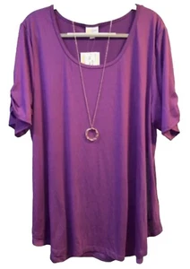 NWT LULAROE 3XL Solid Violet Purple Morgan Flare Shirred Sleeve Top - Picture 1 of 7