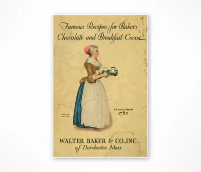 Póster de recetas de chocolate 1928 (hasta 24" x 36") - Arte - Hornear - Cacao - Cocina Foto 1 de 4