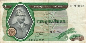 Billete Zaire 5 Zaires 1976 P21a.4 - Imagen 1 de 2
