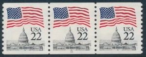 US Scott 2115 22c Flag over Capitol, Plate Number Strip of 3 #11, MNH - Picture 1 of 1
