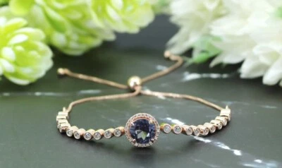 4Ct Round Cut Simulated Alexandrite Fancy Simple Bolo Bracelet 14K Rose Gold FN - Image 1 of 4