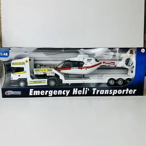 Plastic 1:48 Emergency Police Helicopter Transporter Low Loader Lorry - Picture 1 of 2